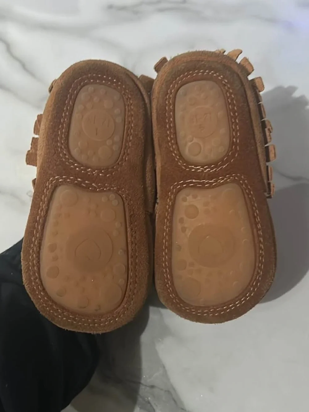 Brown Suede Baby Moccasins with Faux Fur Trim